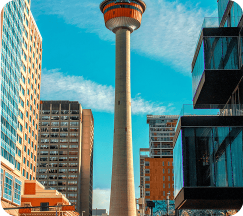 Downtown with modern architecture and observation tower